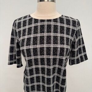 Theory Black Bixion Plaid Zip Shell Short Sleeve Top - Small